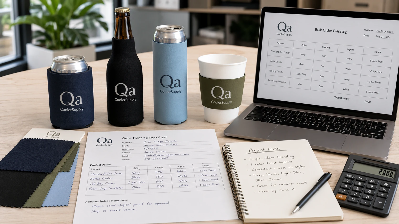 Sample koozies for quality checking